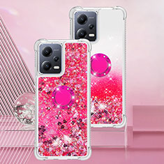 Silicone Candy Rubber TPU Bling-Bling Soft Case Cover with Finger Ring Stand S01 for Xiaomi Poco X5 5G Hot Pink