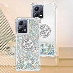 Silicone Candy Rubber TPU Bling-Bling Soft Case Cover with Finger Ring Stand S01 for Xiaomi Poco X5 5G Silver