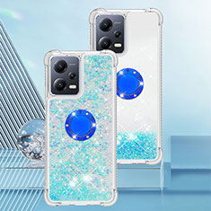 Silicone Candy Rubber TPU Bling-Bling Soft Case Cover with Finger Ring Stand S01 for Xiaomi Poco X5 5G Sky Blue