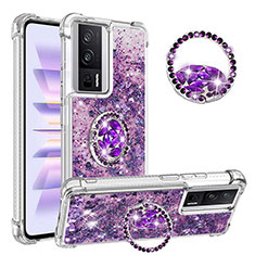 Silicone Candy Rubber TPU Bling-Bling Soft Case Cover with Finger Ring Stand S01 for Xiaomi Redmi K60 5G Purple