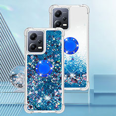 Silicone Candy Rubber TPU Bling-Bling Soft Case Cover with Finger Ring Stand S01 for Xiaomi Redmi Note 12 5G Blue