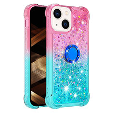 Silicone Candy Rubber TPU Bling-Bling Soft Case Cover with Finger Ring Stand S02 for Apple iPhone 15 Pink