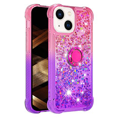 Silicone Candy Rubber TPU Bling-Bling Soft Case Cover with Finger Ring Stand S02 for Apple iPhone 15 Plus Hot Pink