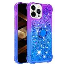 Silicone Candy Rubber TPU Bling-Bling Soft Case Cover with Finger Ring Stand S02 for Apple iPhone 15 Pro Purple