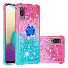 Silicone Candy Rubber TPU Bling-Bling Soft Case Cover with Finger Ring Stand S02 for Samsung Galaxy A02 Hot Pink