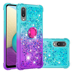 Silicone Candy Rubber TPU Bling-Bling Soft Case Cover with Finger Ring Stand S02 for Samsung Galaxy A02 Sky Blue