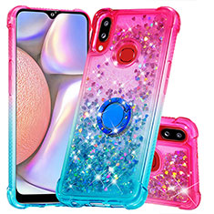 Silicone Candy Rubber TPU Bling-Bling Soft Case Cover with Finger Ring Stand S02 for Samsung Galaxy A10s Pink