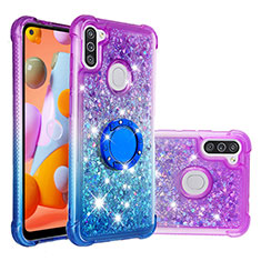Silicone Candy Rubber TPU Bling-Bling Soft Case Cover with Finger Ring Stand S02 for Samsung Galaxy A11 Purple
