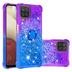 Silicone Candy Rubber TPU Bling-Bling Soft Case Cover with Finger Ring Stand S02 for Samsung Galaxy A12 5G Purple
