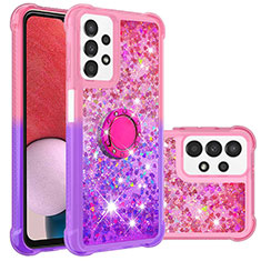Silicone Candy Rubber TPU Bling-Bling Soft Case Cover with Finger Ring Stand S02 for Samsung Galaxy A13 4G Hot Pink
