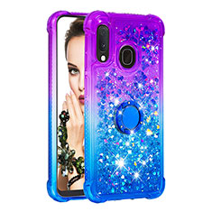 Silicone Candy Rubber TPU Bling-Bling Soft Case Cover with Finger Ring Stand S02 for Samsung Galaxy A20e Purple