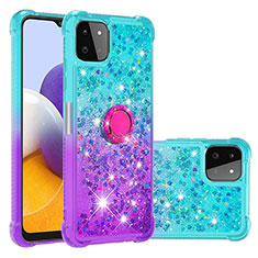 Silicone Candy Rubber TPU Bling-Bling Soft Case Cover with Finger Ring Stand S02 for Samsung Galaxy A22s 5G Sky Blue