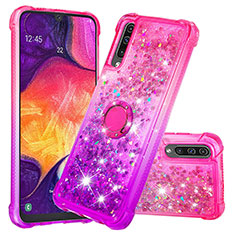 Silicone Candy Rubber TPU Bling-Bling Soft Case Cover with Finger Ring Stand S02 for Samsung Galaxy A30S Hot Pink