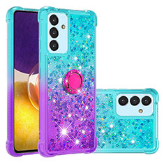 Silicone Candy Rubber TPU Bling-Bling Soft Case Cover with Finger Ring Stand S02 for Samsung Galaxy A34 5G Sky Blue