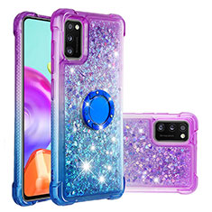 Silicone Candy Rubber TPU Bling-Bling Soft Case Cover with Finger Ring Stand S02 for Samsung Galaxy A41 Purple