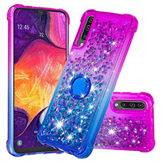 Silicone Candy Rubber TPU Bling-Bling Soft Case Cover with Finger Ring Stand S02 for Samsung Galaxy A50S Purple