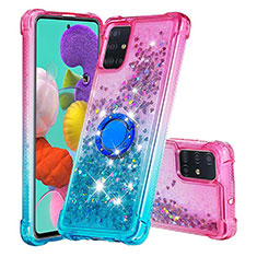 Silicone Candy Rubber TPU Bling-Bling Soft Case Cover with Finger Ring Stand S02 for Samsung Galaxy A51 5G Pink