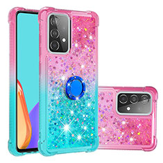 Silicone Candy Rubber TPU Bling-Bling Soft Case Cover with Finger Ring Stand S02 for Samsung Galaxy A52 5G Pink