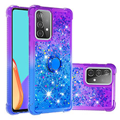 Silicone Candy Rubber TPU Bling-Bling Soft Case Cover with Finger Ring Stand S02 for Samsung Galaxy A52 5G Purple