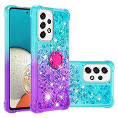 Silicone Candy Rubber TPU Bling-Bling Soft Case Cover with Finger Ring Stand S02 for Samsung Galaxy A53 5G Sky Blue