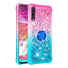 Silicone Candy Rubber TPU Bling-Bling Soft Case Cover with Finger Ring Stand S02 for Samsung Galaxy A70S Pink