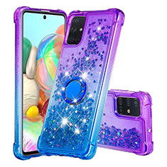 Silicone Candy Rubber TPU Bling-Bling Soft Case Cover with Finger Ring Stand S02 for Samsung Galaxy A71 4G A715 Purple