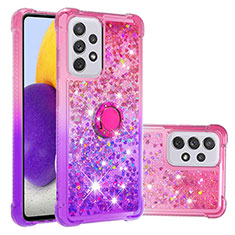 Silicone Candy Rubber TPU Bling-Bling Soft Case Cover with Finger Ring Stand S02 for Samsung Galaxy A73 5G Hot Pink