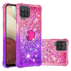 Silicone Candy Rubber TPU Bling-Bling Soft Case Cover with Finger Ring Stand S02 for Samsung Galaxy F12 Hot Pink