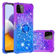 Silicone Candy Rubber TPU Bling-Bling Soft Case Cover with Finger Ring Stand S02 for Samsung Galaxy F42 5G Purple