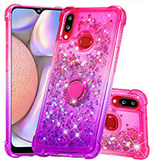 Silicone Candy Rubber TPU Bling-Bling Soft Case Cover with Finger Ring Stand S02 for Samsung Galaxy M01s Hot Pink
