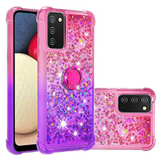 Silicone Candy Rubber TPU Bling-Bling Soft Case Cover with Finger Ring Stand S02 for Samsung Galaxy M02s Hot Pink