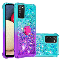 Silicone Candy Rubber TPU Bling-Bling Soft Case Cover with Finger Ring Stand S02 for Samsung Galaxy M02s Sky Blue