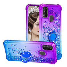 Silicone Candy Rubber TPU Bling-Bling Soft Case Cover with Finger Ring Stand S02 for Samsung Galaxy M21 Purple