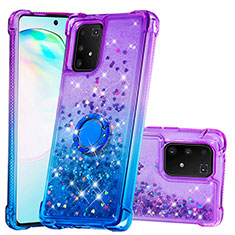 Silicone Candy Rubber TPU Bling-Bling Soft Case Cover with Finger Ring Stand S02 for Samsung Galaxy S10 Lite Purple