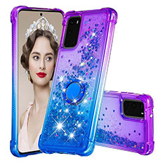 Silicone Candy Rubber TPU Bling-Bling Soft Case Cover with Finger Ring Stand S02 for Samsung Galaxy S20 5G Purple