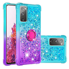 Silicone Candy Rubber TPU Bling-Bling Soft Case Cover with Finger Ring Stand S02 for Samsung Galaxy S20 Lite 5G Sky Blue