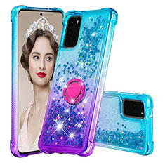 Silicone Candy Rubber TPU Bling-Bling Soft Case Cover with Finger Ring Stand S02 for Samsung Galaxy S20 Sky Blue