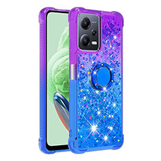 Silicone Candy Rubber TPU Bling-Bling Soft Case Cover with Finger Ring Stand S02 for Xiaomi Redmi Note 12 5G Purple