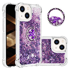 Silicone Candy Rubber TPU Bling-Bling Soft Case Cover with Finger Ring Stand S03 for Apple iPhone 13 Purple