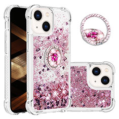 Silicone Candy Rubber TPU Bling-Bling Soft Case Cover with Finger Ring Stand S03 for Apple iPhone 15 Clove Purple