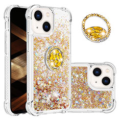 Silicone Candy Rubber TPU Bling-Bling Soft Case Cover with Finger Ring Stand S03 for Apple iPhone 15 Gold
