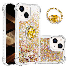 Silicone Candy Rubber TPU Bling-Bling Soft Case Cover with Finger Ring Stand S03 for Apple iPhone 15 Plus Gold