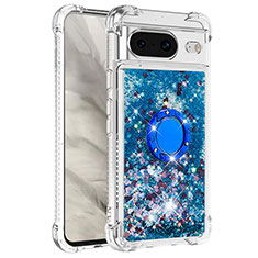 Silicone Candy Rubber TPU Bling-Bling Soft Case Cover with Finger Ring Stand S03 for Google Pixel 8 5G Blue