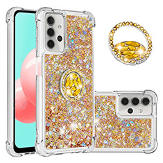Silicone Candy Rubber TPU Bling-Bling Soft Case Cover with Finger Ring Stand S03 for Samsung Galaxy A32 5G Gold