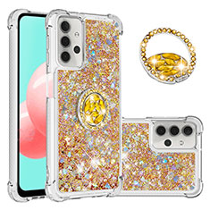 Silicone Candy Rubber TPU Bling-Bling Soft Case Cover with Finger Ring Stand S03 for Samsung Galaxy M32 5G Gold