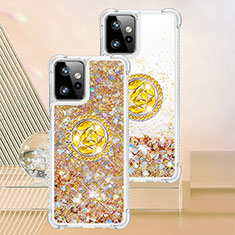 Silicone Candy Rubber TPU Bling-Bling Soft Case Cover with Finger Ring Stand YB1 for Motorola Moto G Power 5G (2023) Gold