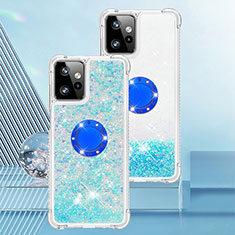 Silicone Candy Rubber TPU Bling-Bling Soft Case Cover with Finger Ring Stand YB1 for Motorola Moto G Power 5G (2023) Sky Blue