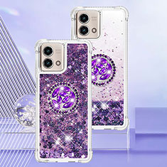 Silicone Candy Rubber TPU Bling-Bling Soft Case Cover with Finger Ring Stand YB1 for Motorola Moto G Stylus (2023) 4G Purple