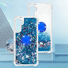 Silicone Candy Rubber TPU Bling-Bling Soft Case Cover with Finger Ring Stand YB1 for Samsung Galaxy A34 5G Blue