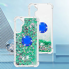 Silicone Candy Rubber TPU Bling-Bling Soft Case Cover with Finger Ring Stand YB1 for Samsung Galaxy A34 5G Green